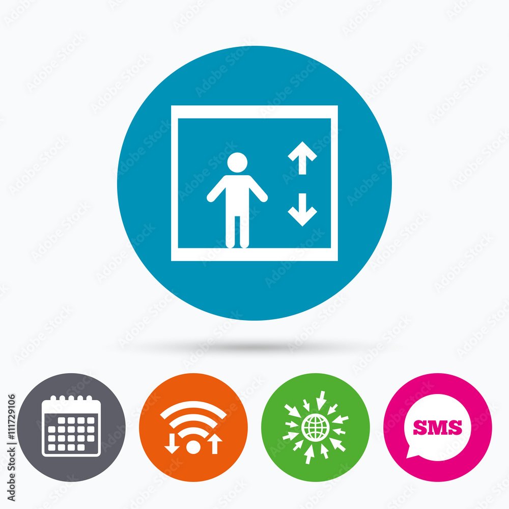 Elevator icon. Person symbol with up down arrows Elevator icon. Person symbol with up down arrows