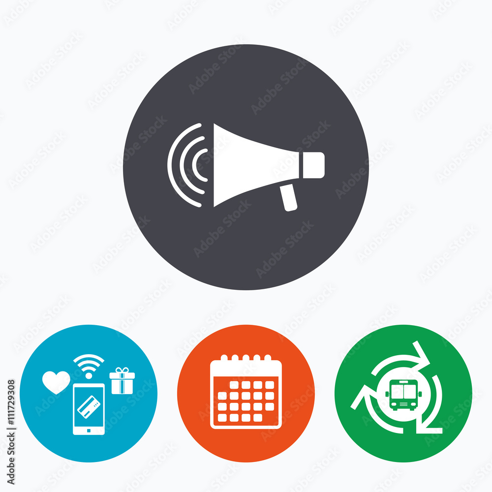 Megaphone sign icon. Loudspeaker strike symbol. Megaphone sign icon. Loudspeaker strike symbol.
