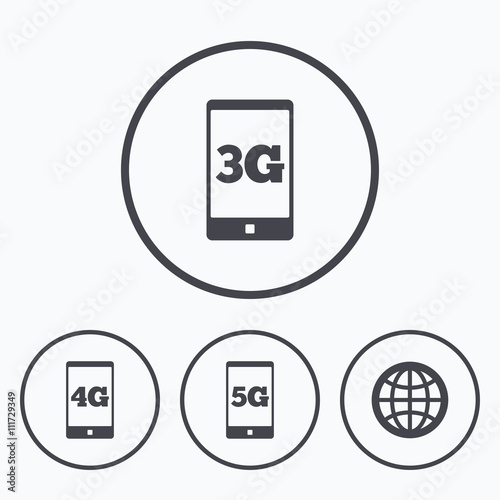 Mobile telecommunications icons. 3G, 4G and 5G.