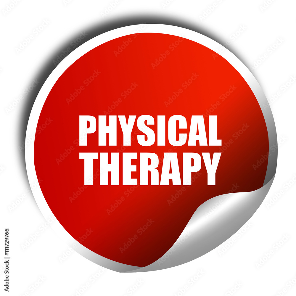 physical therapy, 3D rendering, a red shiny sticker physical therapy, 3D rendering, a red shiny sticker