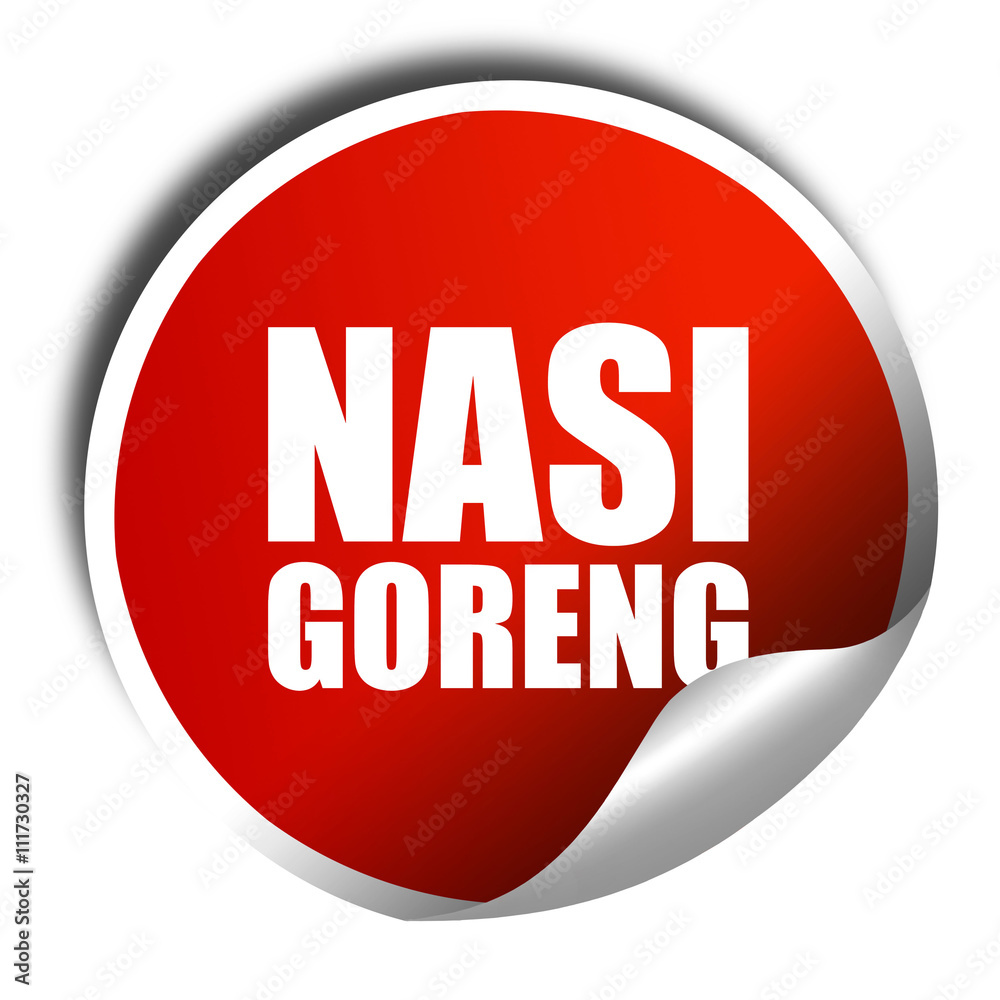 fried rice, 3D rendering, a red shiny sticker fried rice, 3D rendering, a red shiny sticker