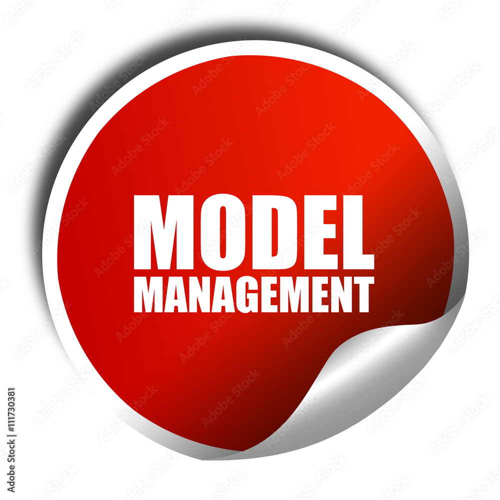 model management, 3D rendering, a red shiny sticker model management, 3D rendering, a red shiny sticker