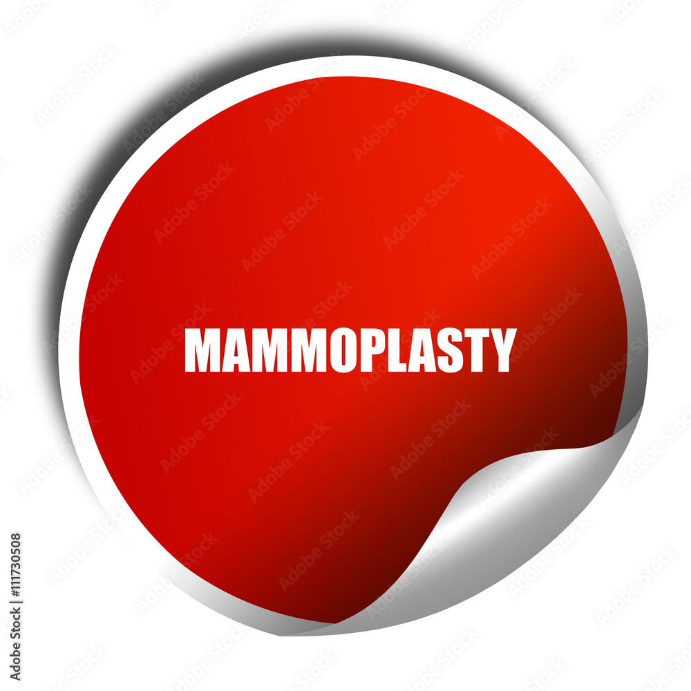 mammoplasty, 3D rendering, a red shiny sticker mammoplasty, 3D rendering, a red shiny sticker