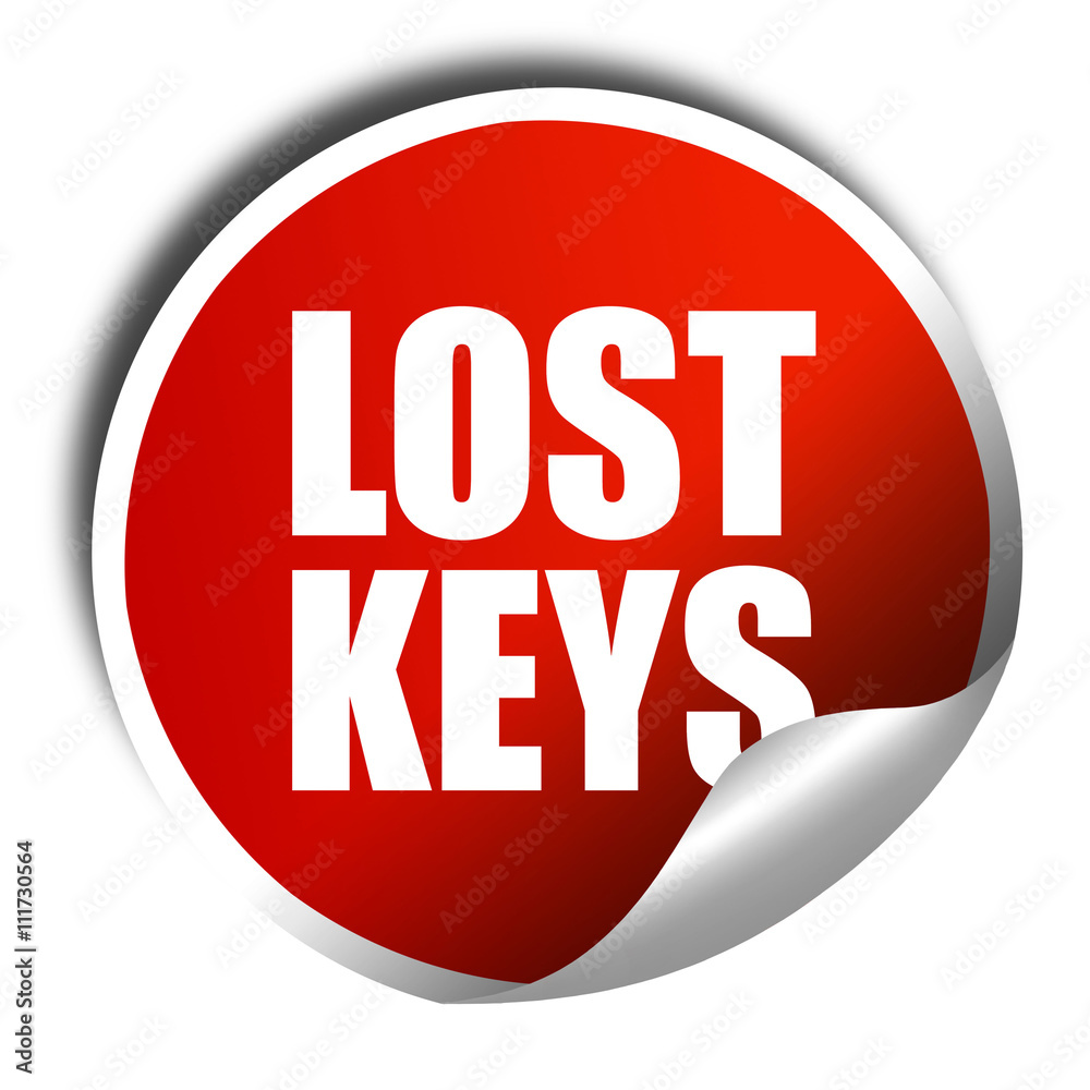 lost keys, 3D rendering, a red shiny sticker lost keys, 3D rendering, a red shiny sticker