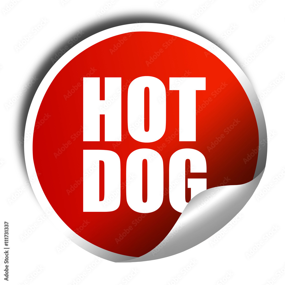 hotdog, 3D rendering, a red shiny sticker hotdog, 3D rendering, a red shiny sticker