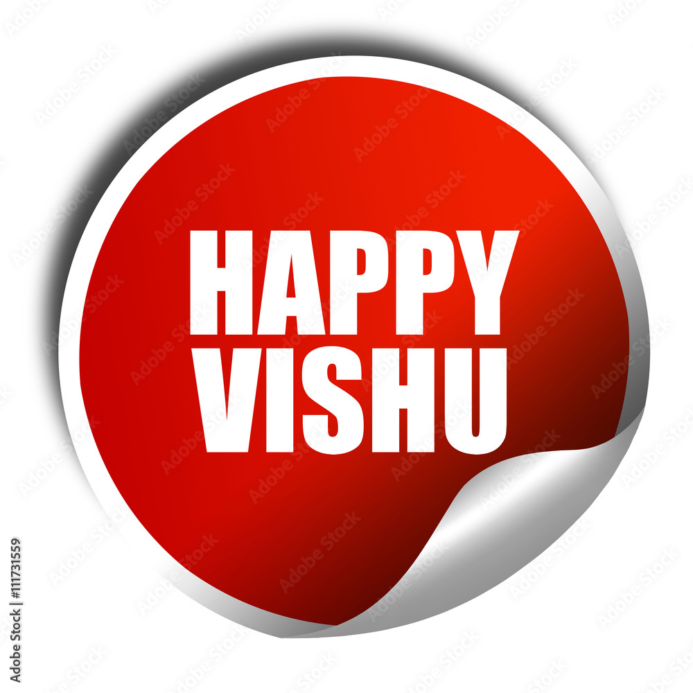 happy vishu, 3D rendering, a red shiny sticker happy vishu, 3D rendering, a red shiny sticker