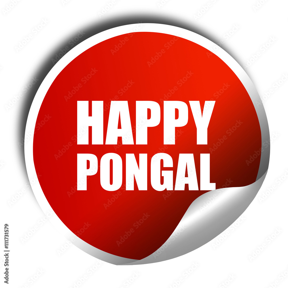 happy pongal, 3D rendering, a red shiny sticker happy pongal, 3D rendering, a red shiny sticker