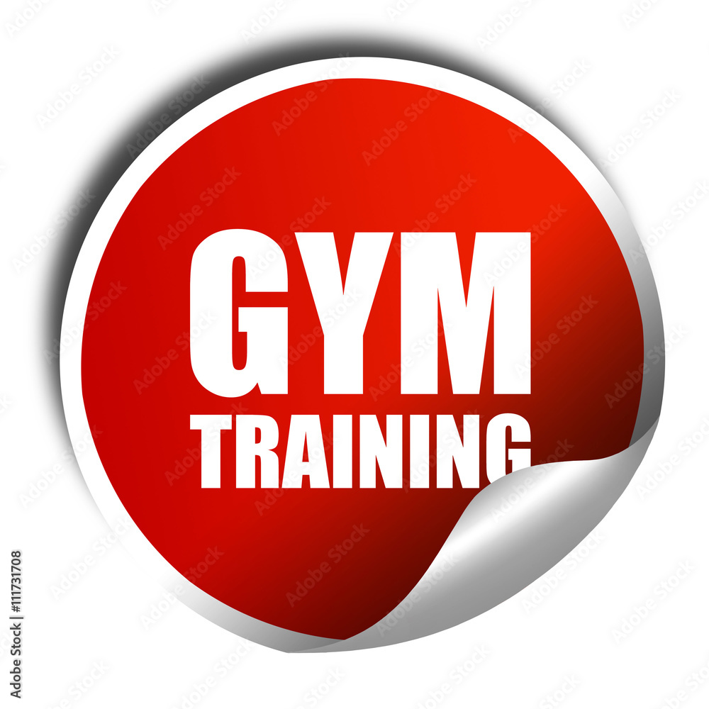 gym training, 3D rendering, a red shiny sticker gym training, 3D rendering, a red shiny sticker