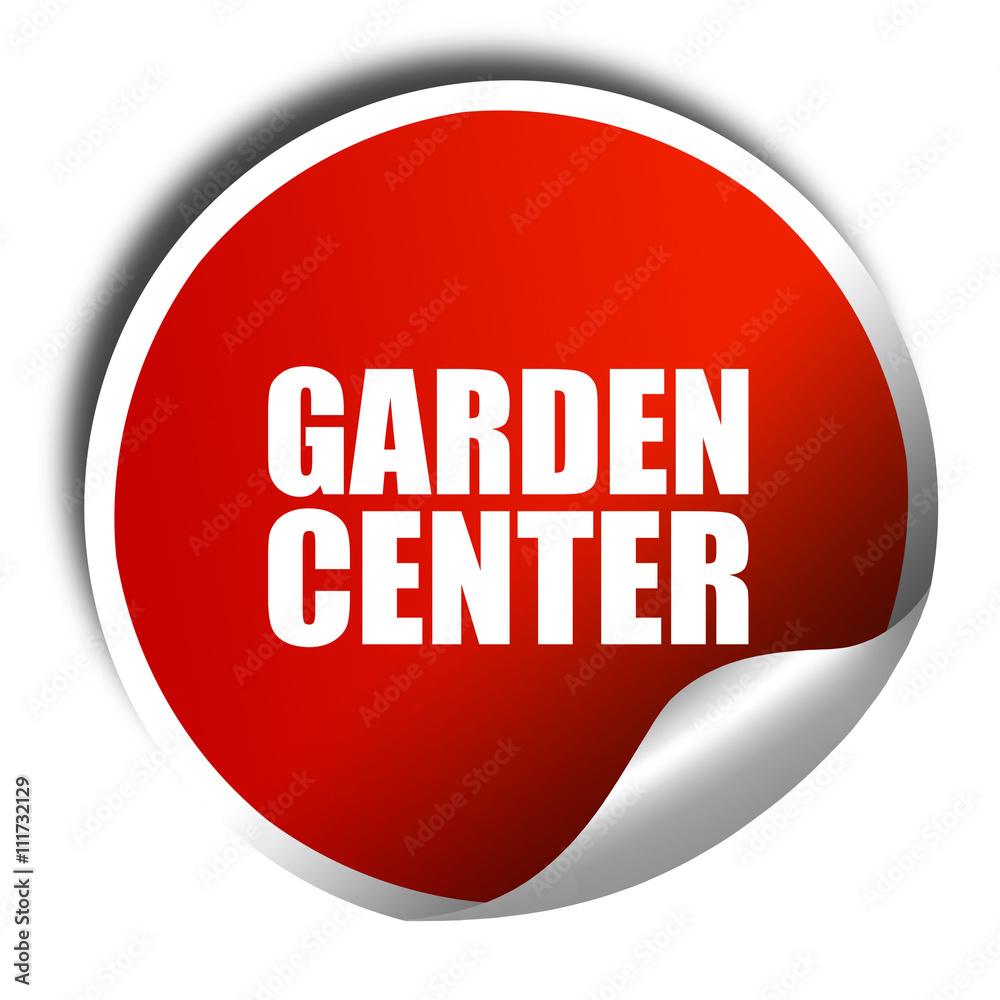 garden center, 3D rendering, a red shiny sticker garden center, 3D rendering, a red shiny sticker