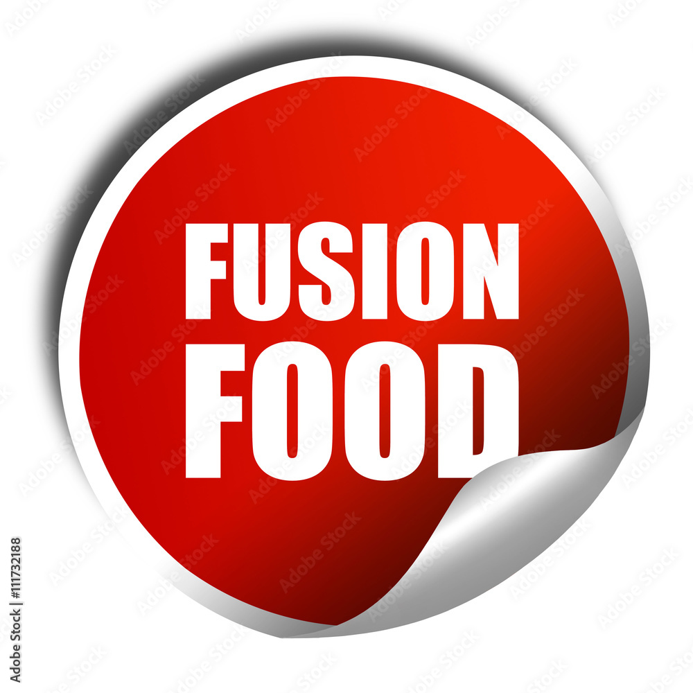 fusion food, 3D rendering, a red shiny sticker fusion food, 3D rendering, a red shiny sticker