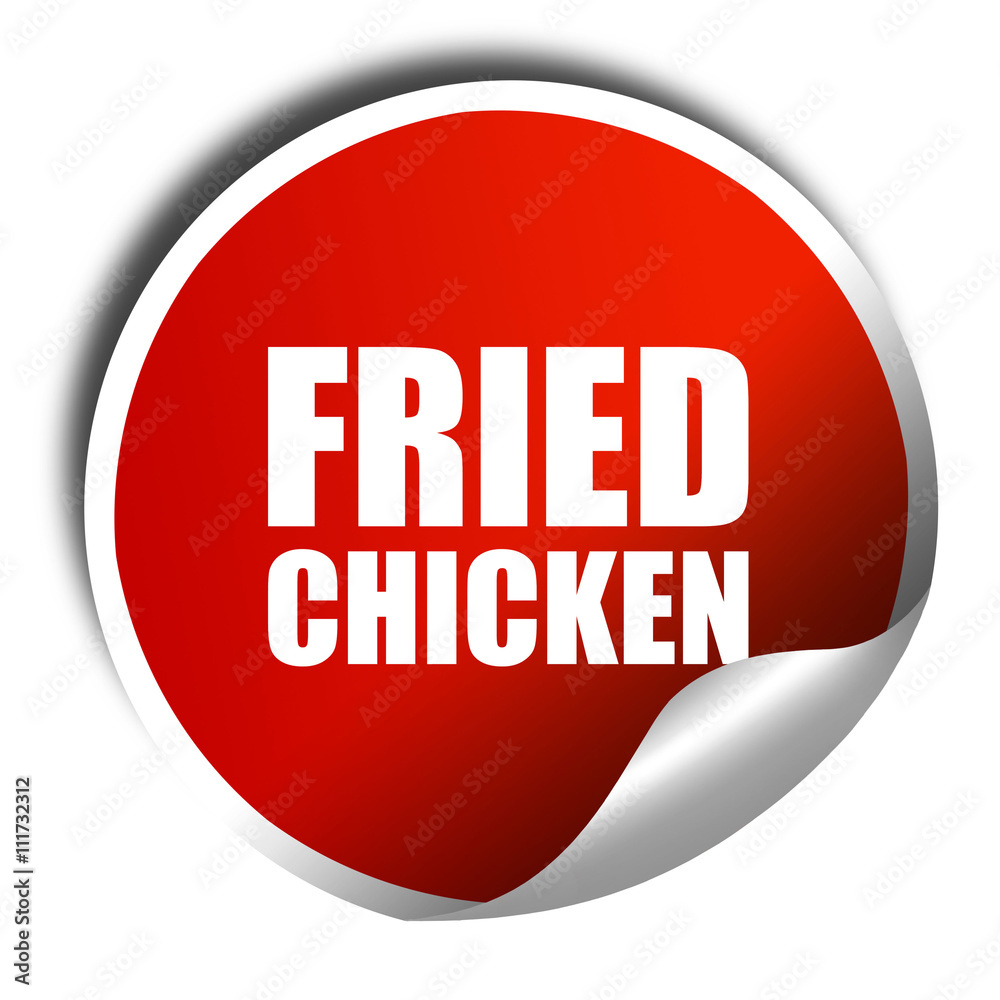 fried chicken, 3D rendering, a red shiny sticker fried chicken, 3D rendering, a red shiny sticker