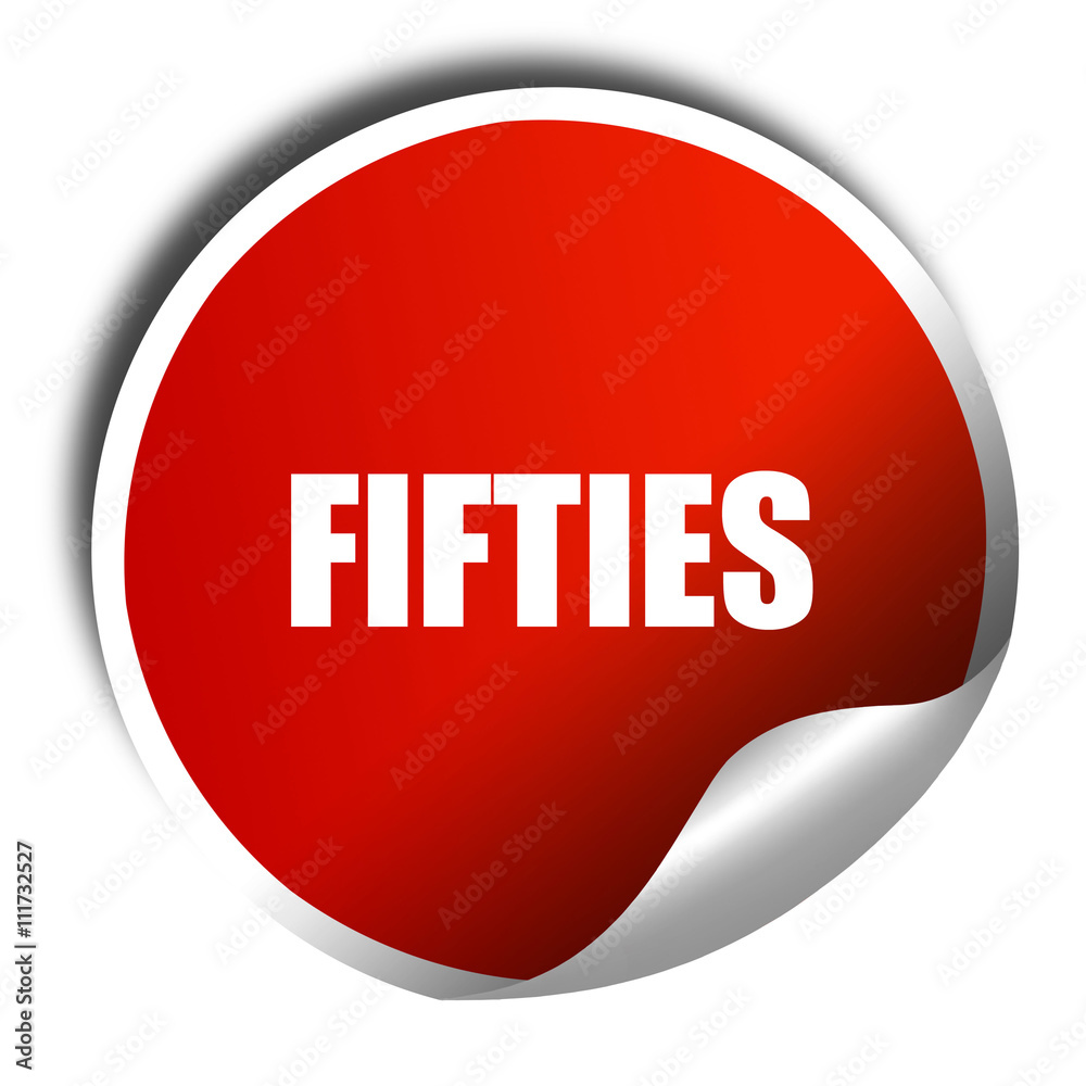 fifties, 3D rendering, a red shiny sticker fifties, 3D rendering, a red shiny sticker