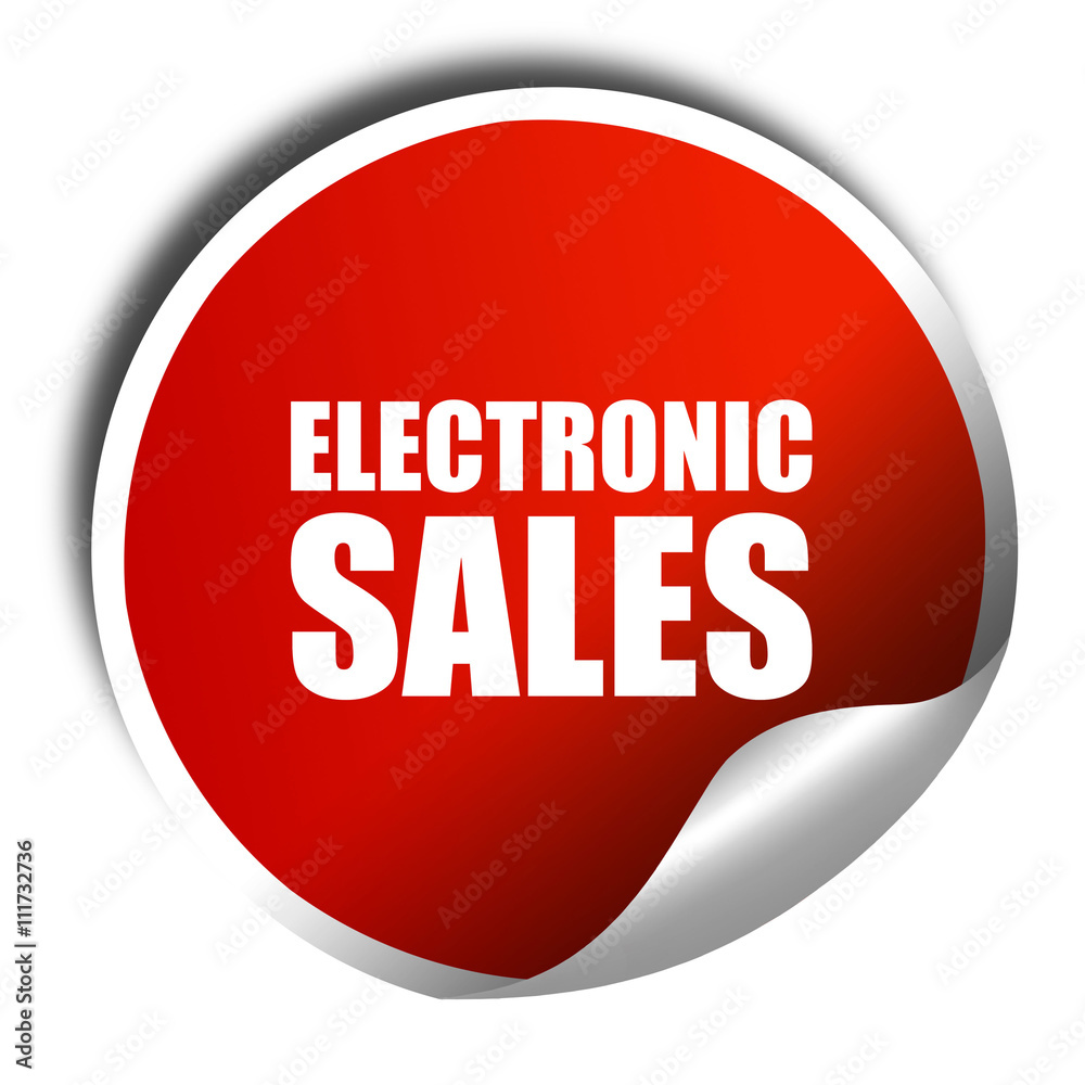 electronic sales, 3D rendering, a red shiny sticker electronic sales, 3D rendering, a red shiny sticker