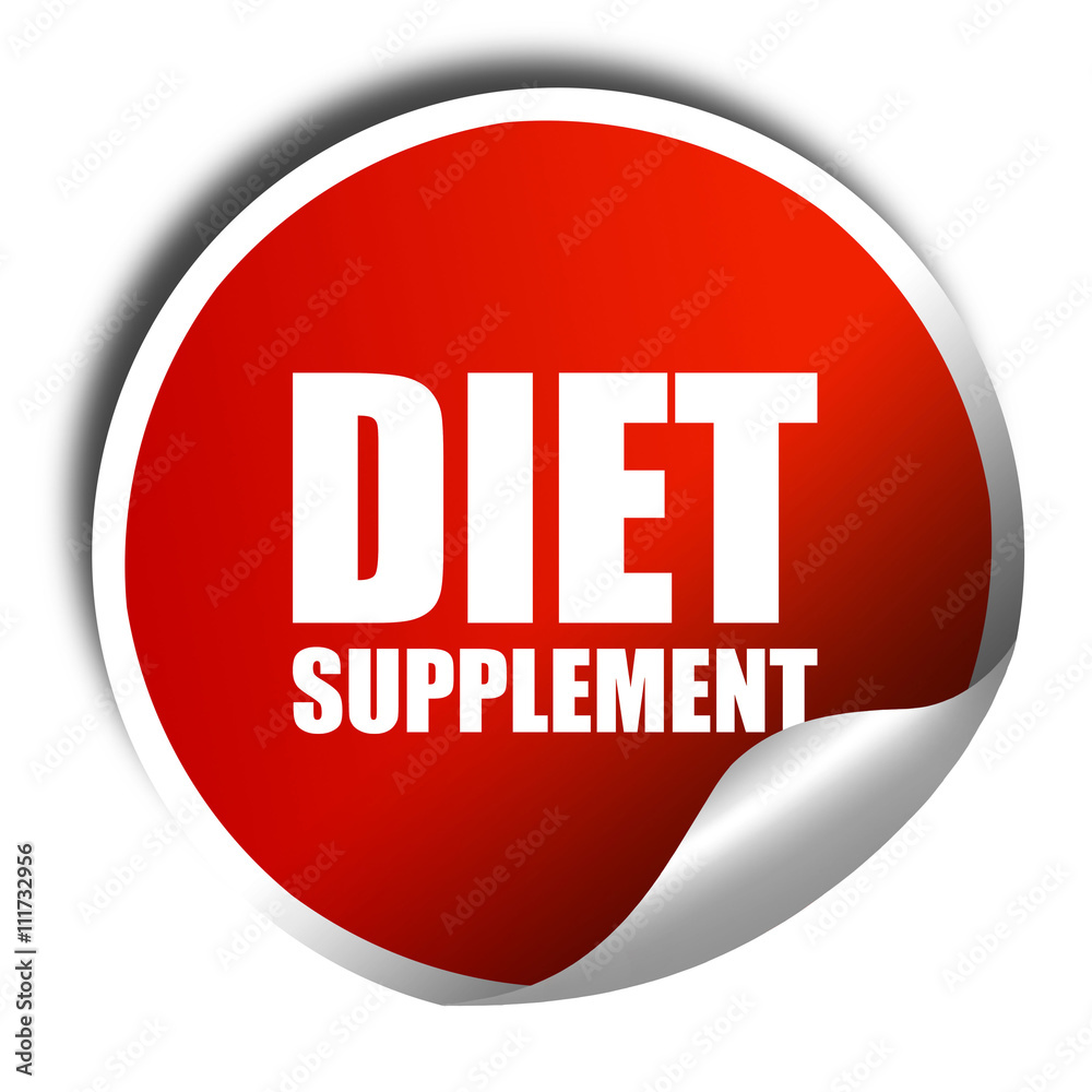 diet supplement, 3D rendering, a red shiny sticker diet supplement, 3D rendering, a red shiny sticker