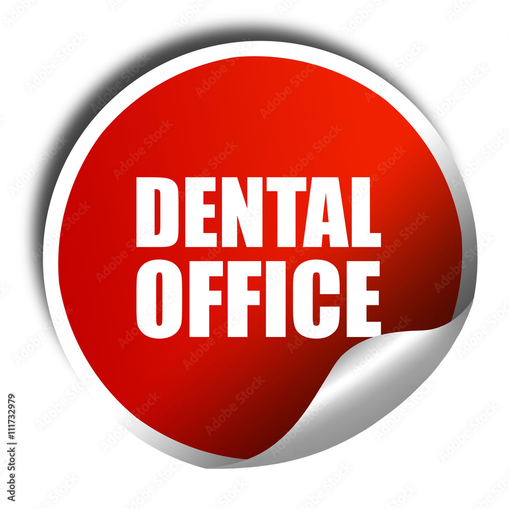 dental office, 3D rendering, a red shiny sticker dental office, 3D rendering, a red shiny sticker