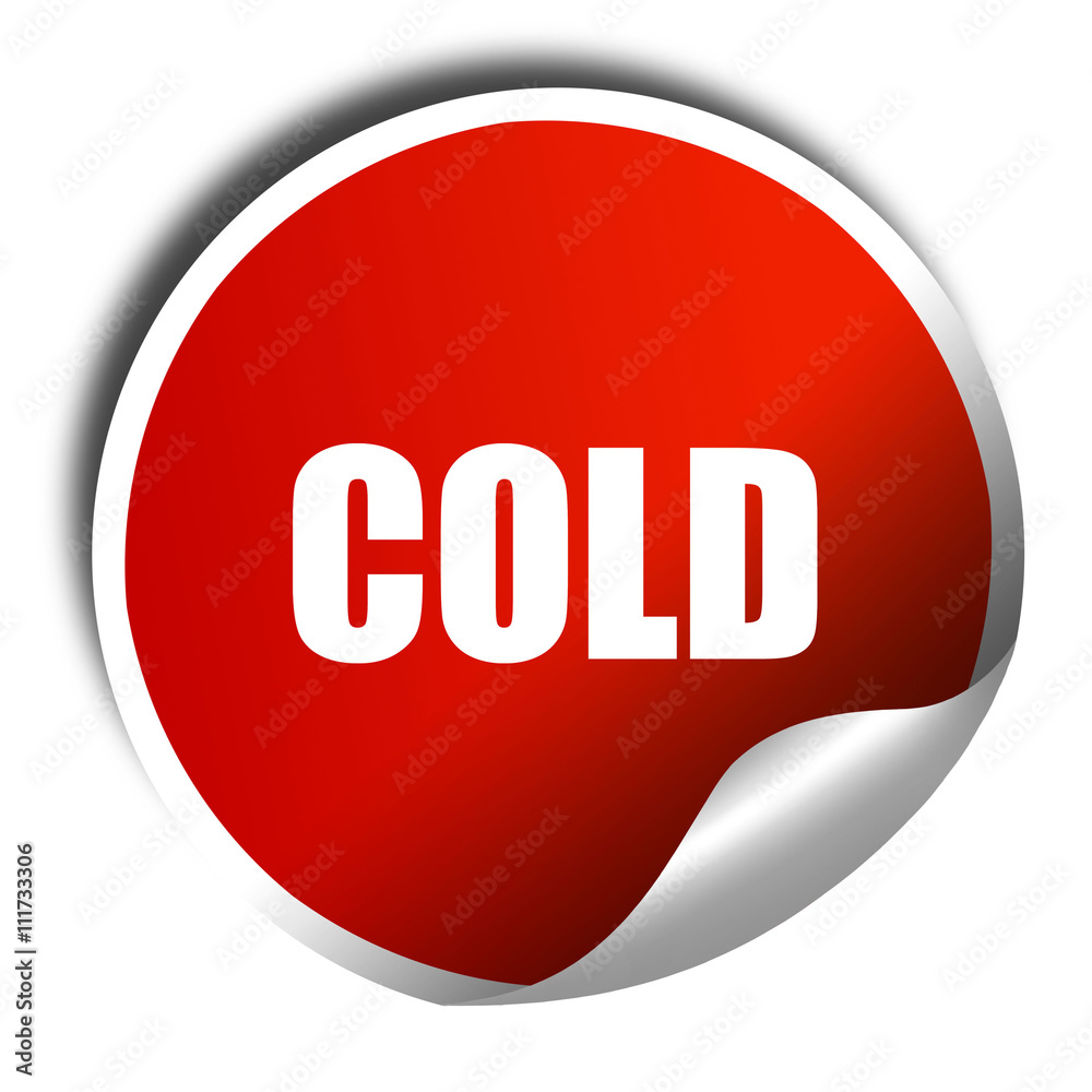 cold, 3D rendering, a red shiny sticker cold, 3D rendering, a red shiny sticker