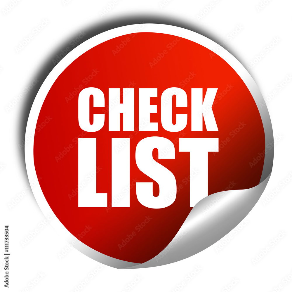 checklist, 3D rendering, a red shiny sticker checklist, 3D rendering, a red shiny sticker