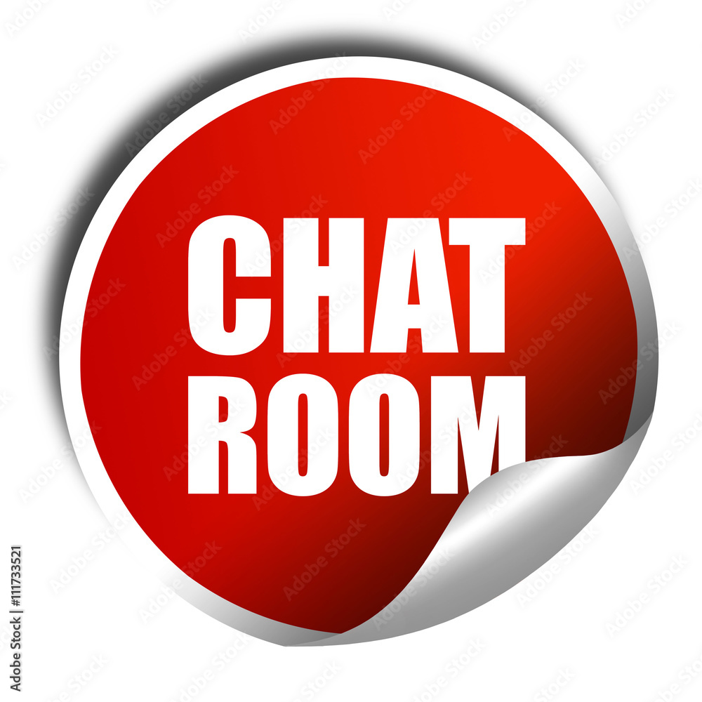 chatroom, 3D rendering, a red shiny sticker chatroom, 3D rendering, a red shiny sticker