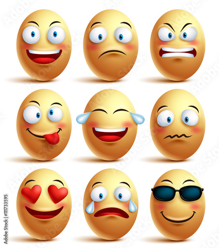 Vector egg face set of emoticons with emotions and facial expressions isolated in white background. Vector illustration
