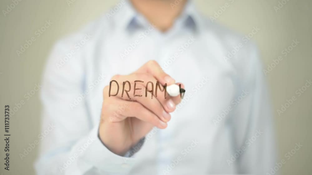 Dream Work, Man writing on transparent screen