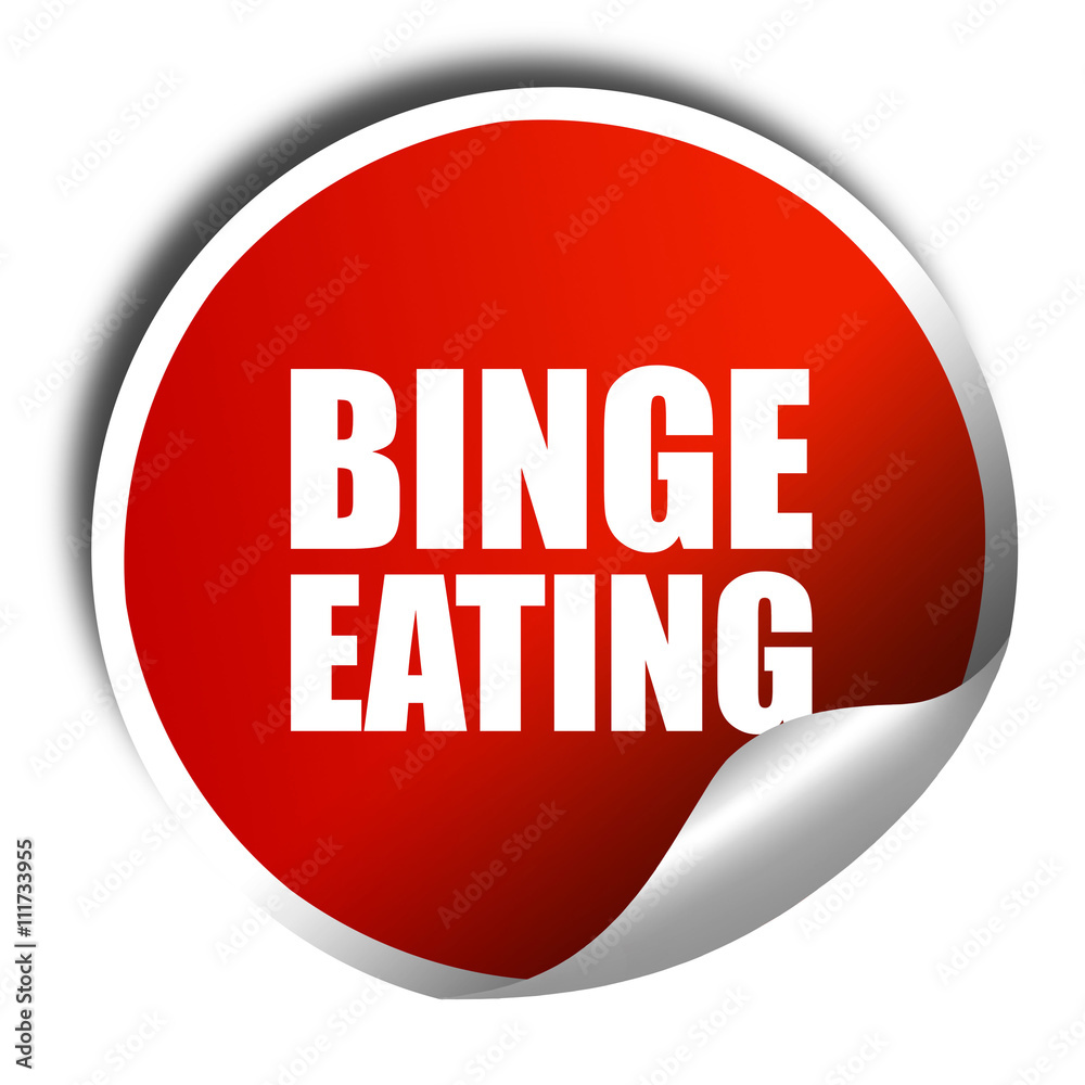 binge eating, 3D rendering, a red shiny sticker binge eating, 3D rendering, a red shiny sticker