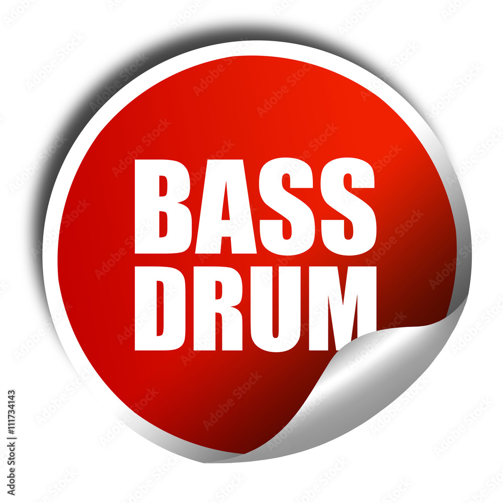 bass drum, 3D rendering, a red shiny sticker bass drum, 3D rendering, a red shiny sticker