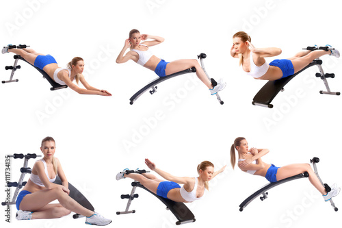 Fitness. Photo mix of girl exercising on simulator © Wisky