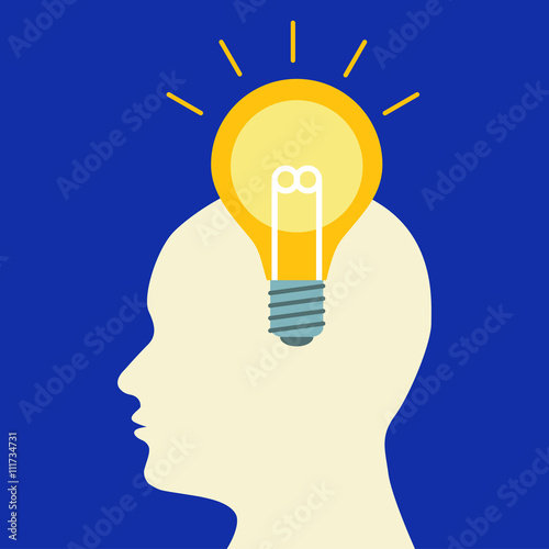 ひらめきの電球とアイディアと思考回路　Light bulb of Idea in head