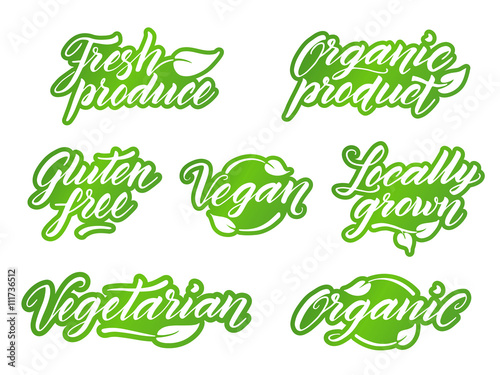 Hand drawn healthy food letterings. Retro styled label, logo,