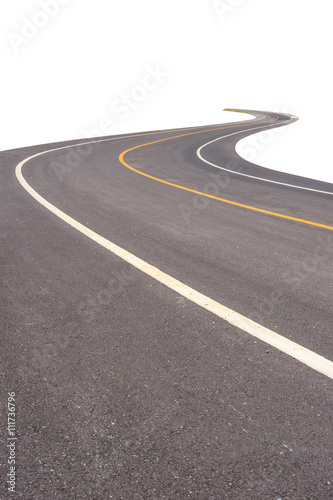 Black asphalt road with white and yellow line isolated on white © SKT Studio