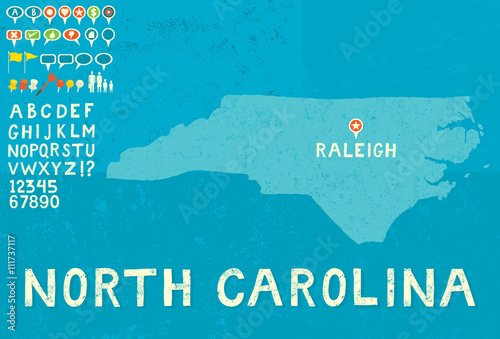 Map of North Carolina with icons