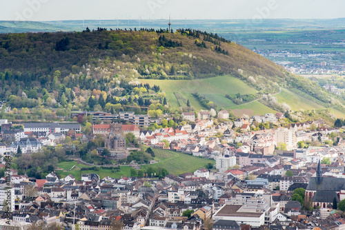 Castle winery with small town view in Wiesbaden, Hesse, in the Rheingau wine-growing region of Germany.