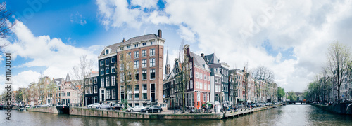 Panorama of Amsterdam with canal