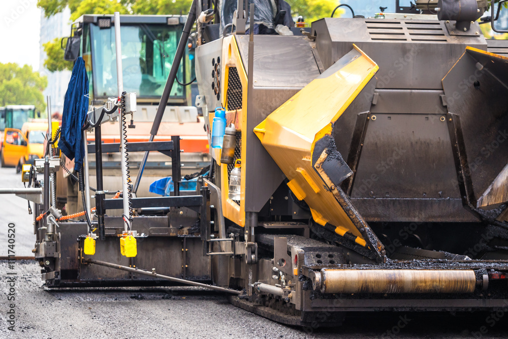 asphalt pavement roller on road