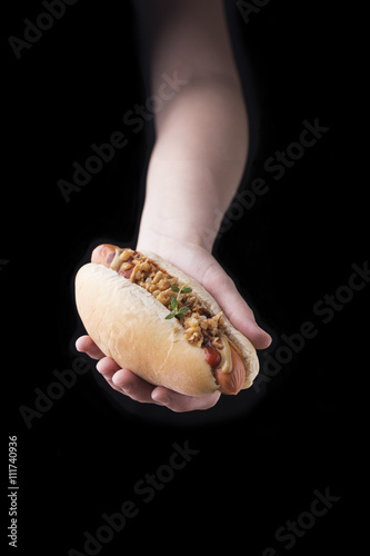 Hot dog in a hand photo