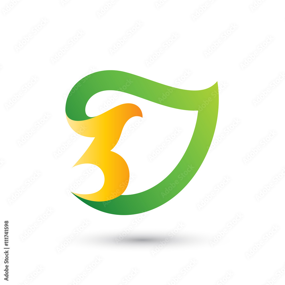 Abstract Green Leaf Number Three or Letter B Logo Abstract Green Leaf Number Three or Letter B Logo