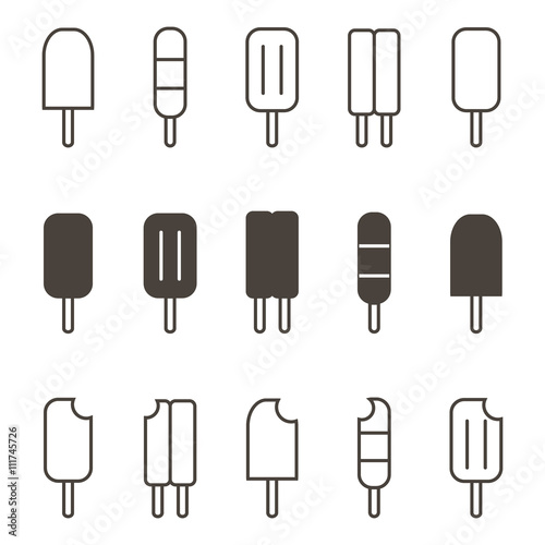 Monochrome outlined ice cream vector icon set  collection isolated on white background.  