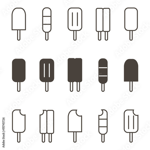 Monochrome outlined ice cream vector icon set, collection isolated on white background.
