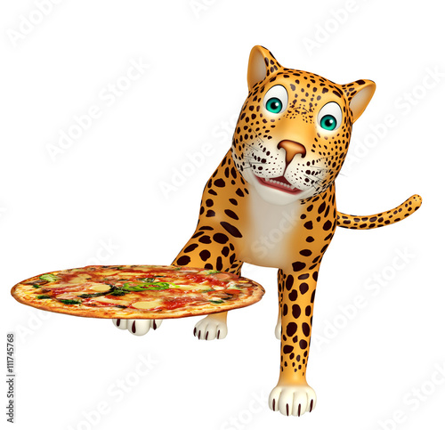 cute Leopard cartoon character with pizza