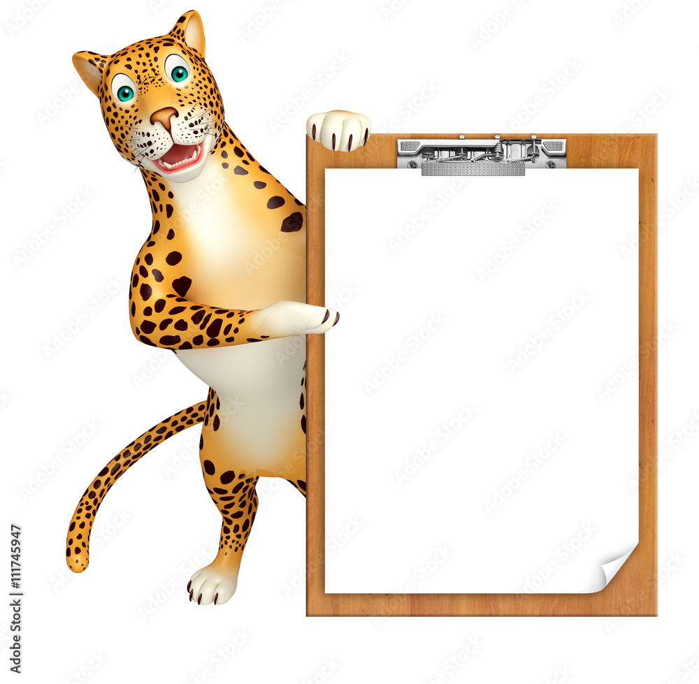 Fototapeta premium Leopard cartoon character with exam pad