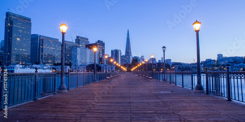 San Francisco Downtown from Pier 7, Dusk.
 San Francisco piers along the Embarcadero are nice reminders of the city history and great for photography.