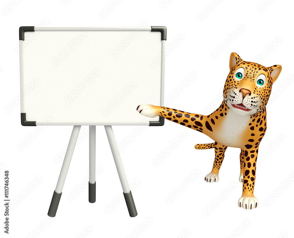 Obraz premium fun Leopard cartoon character with display board