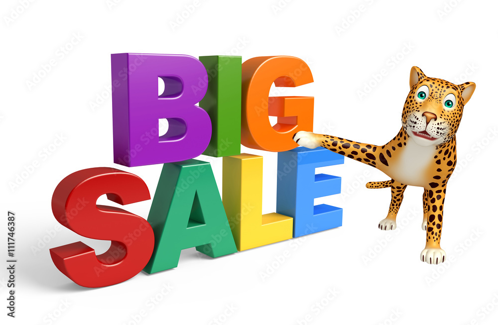 Fototapeta premium fun Leopard cartoon character with bigsale sign