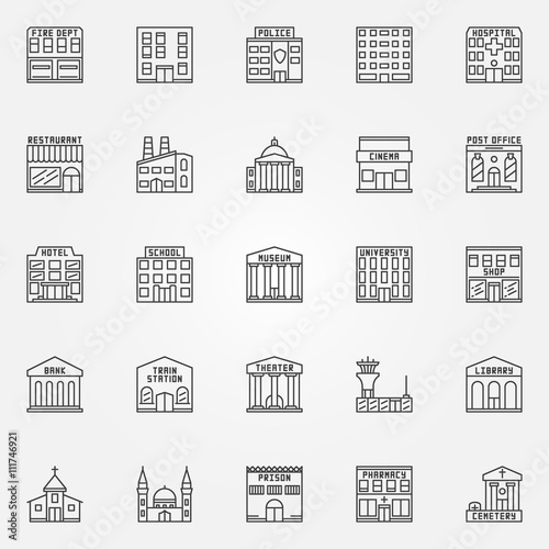 Building line vector icons
