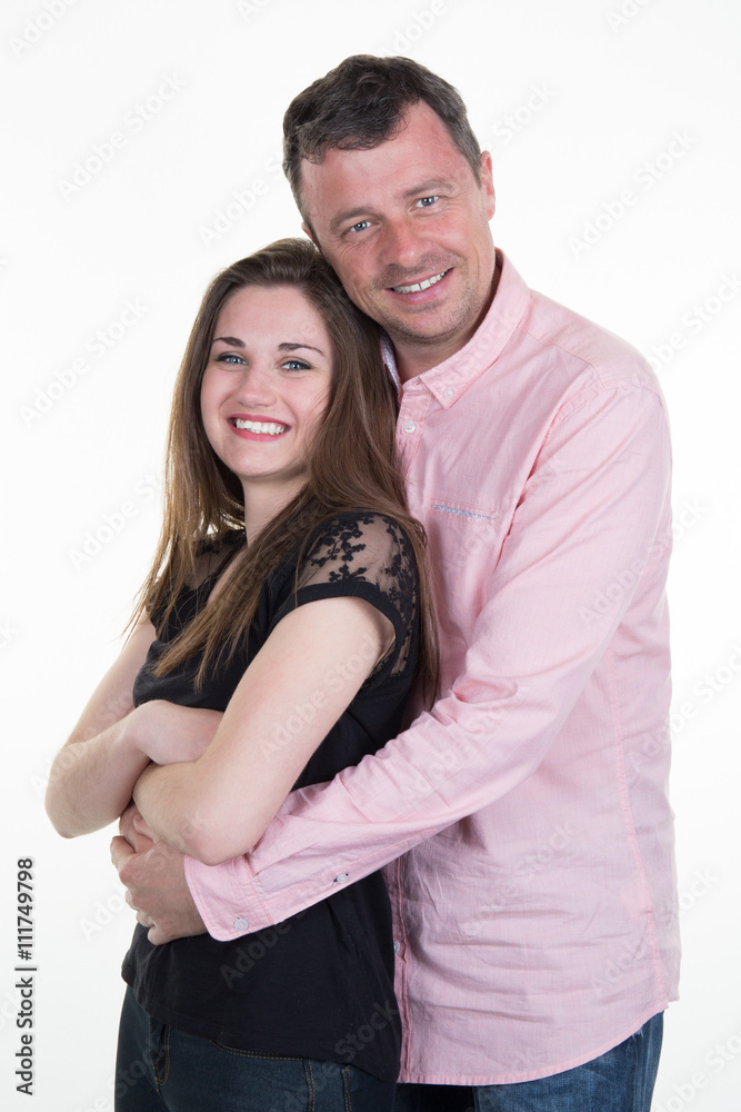 Portrait of happy couple isolated on white background.