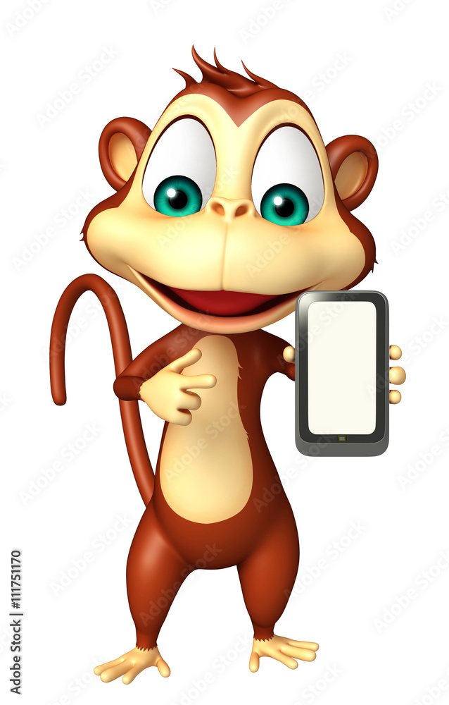 Fototapeta premium fun Monkey cartoon character with mobile