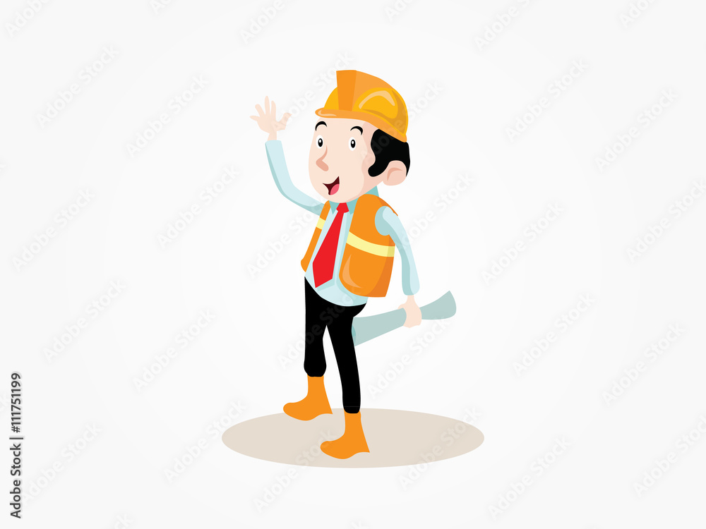 male engineer professional vector illustration with plan paper