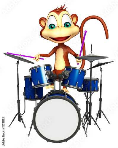 cute Monkey cartoon character  with  drum