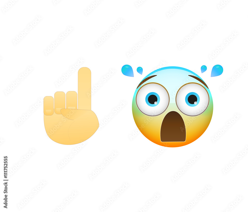 Emoticon Face And Hand Icon Meaning Attention Emoji Modern Flat Illustration Stock Illustration Adobe Stock