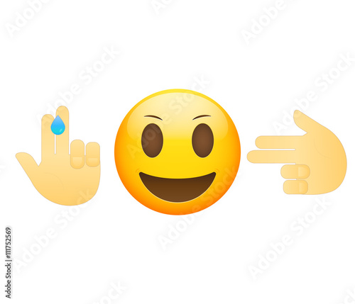 Emoticon face and hand icons meaning joke. Emoji modern flat illustration. 